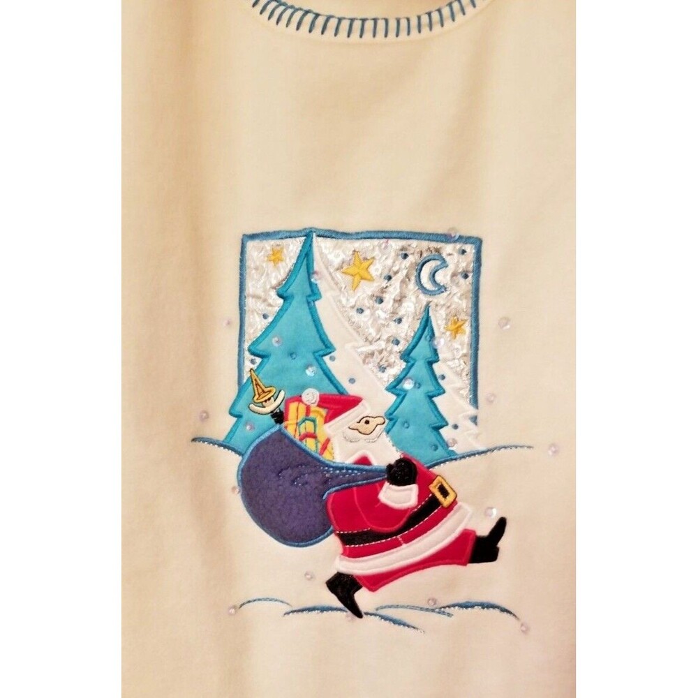 Women's Top Santa Embroidered Fleece Sparkle Holiday Winter Design Size 22W-24W